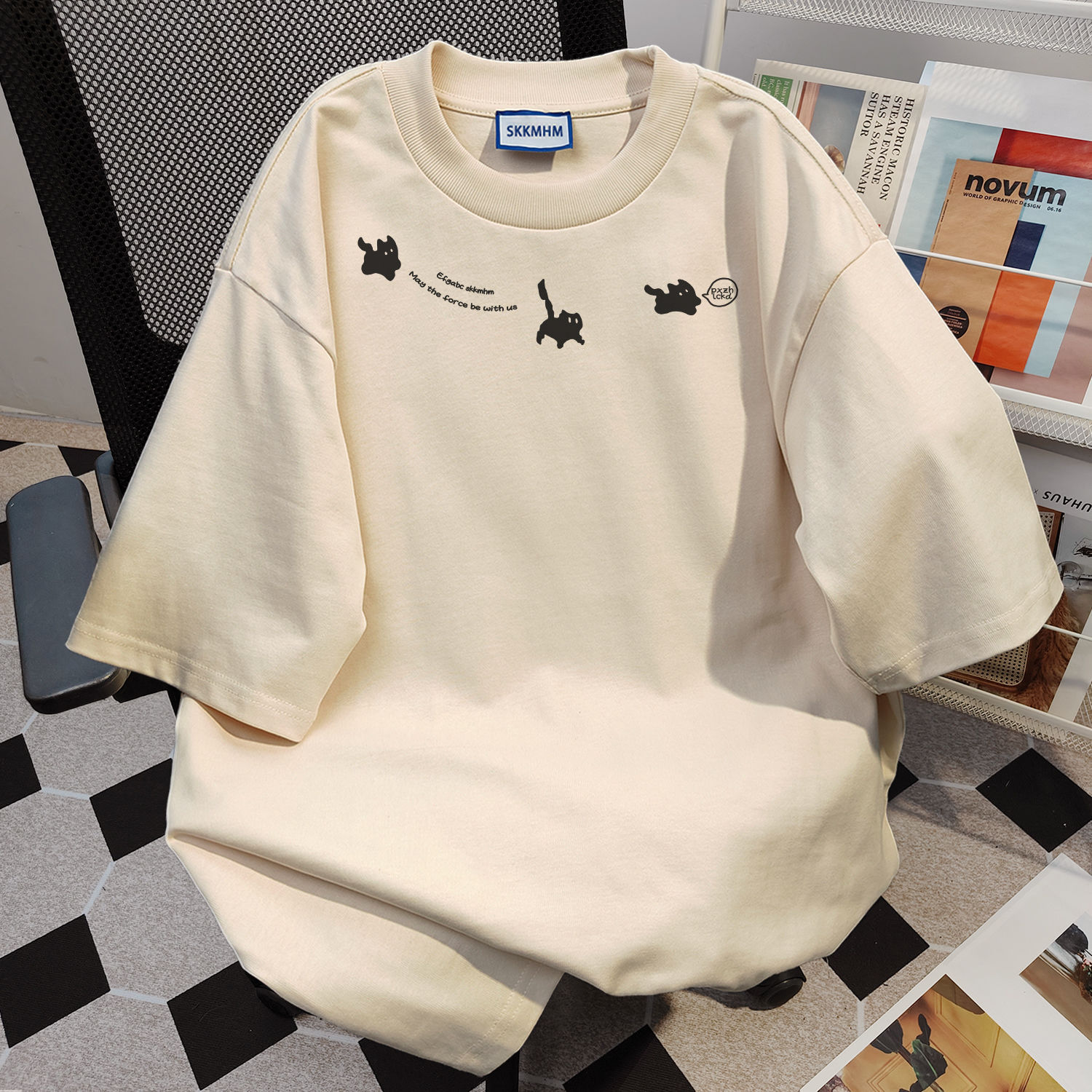 カットソー 遊び猫シルエット半袖カットソー