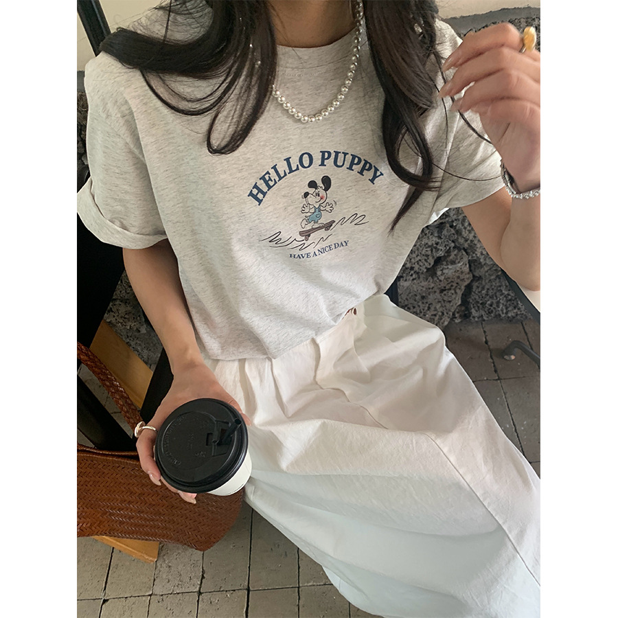 カットソー カットソー 子犬柄ゆるカジュアル半袖