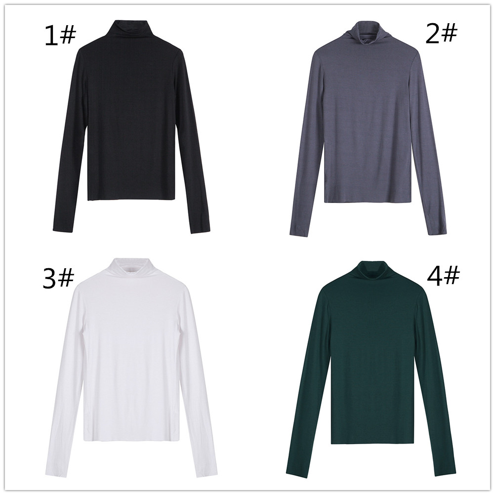 上品タートルネック長袖カットソー 全９色 伸縮性 冷え対策