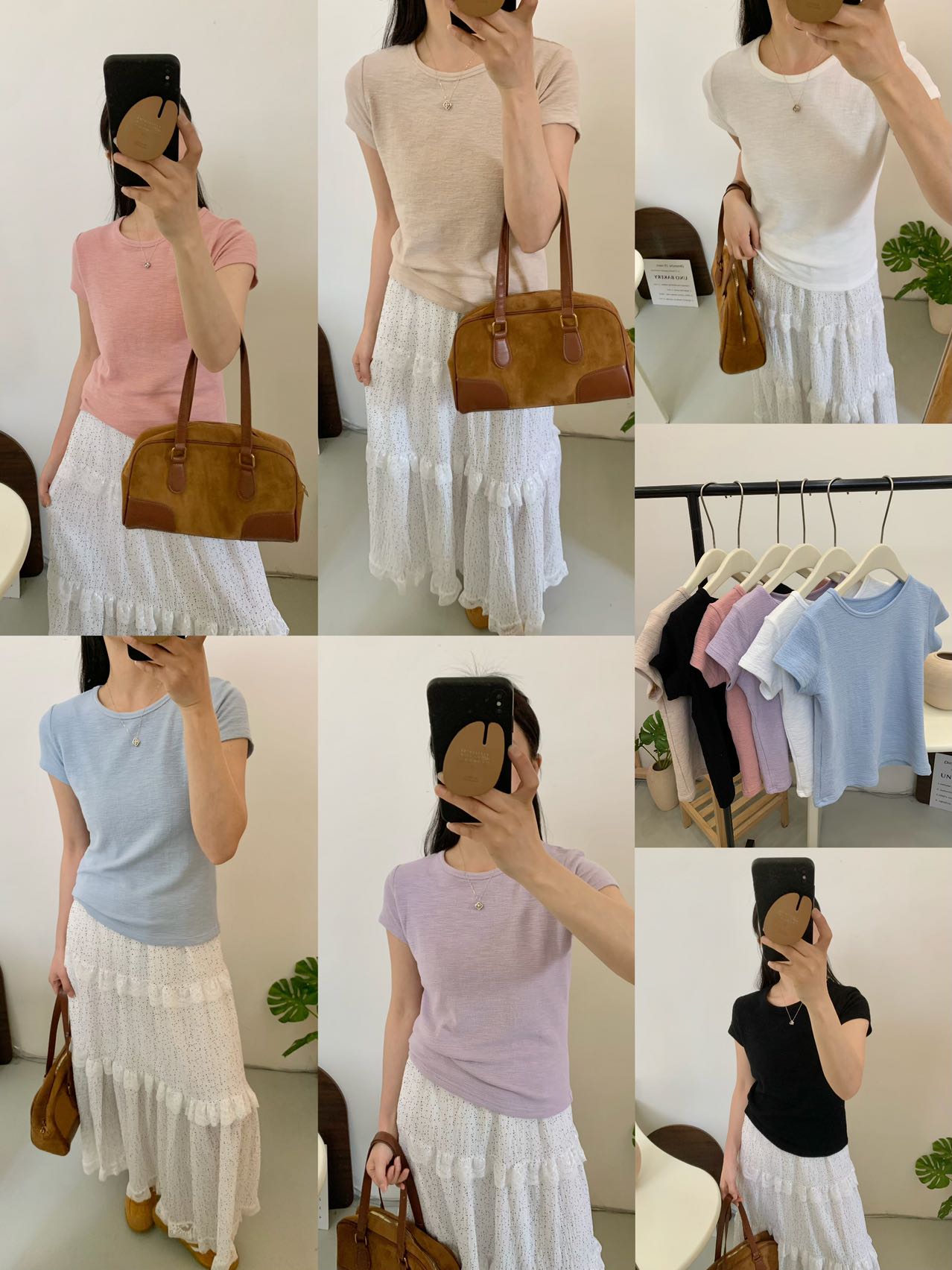 カットソー シンプル丸首スラブ半袖カットソー