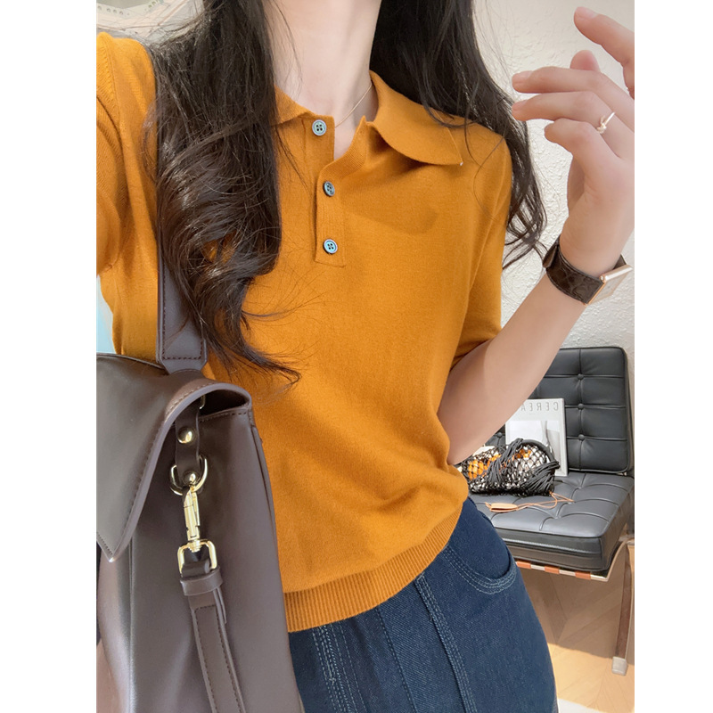 カットソー 上品ポロニット 半袖カットソー