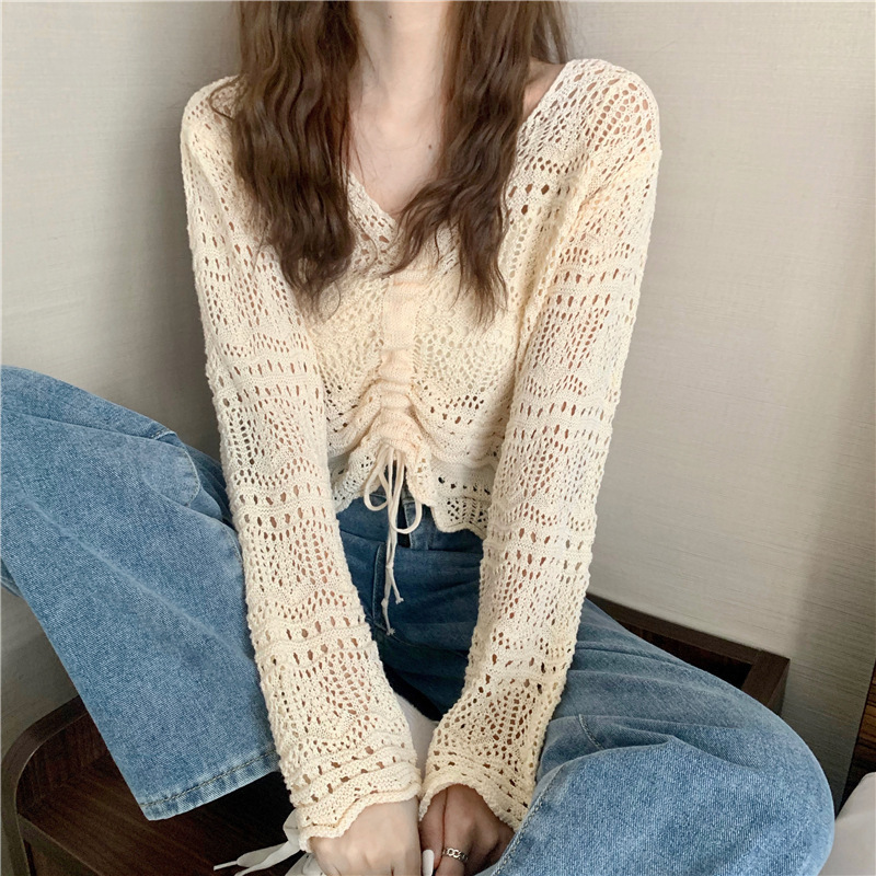 カットソー 透かし編みギャザーデザインカットソー
