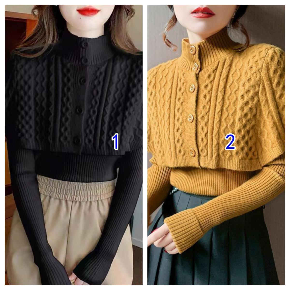 カットソー レディース ハイネック ニット カーディガン ショール 二点組