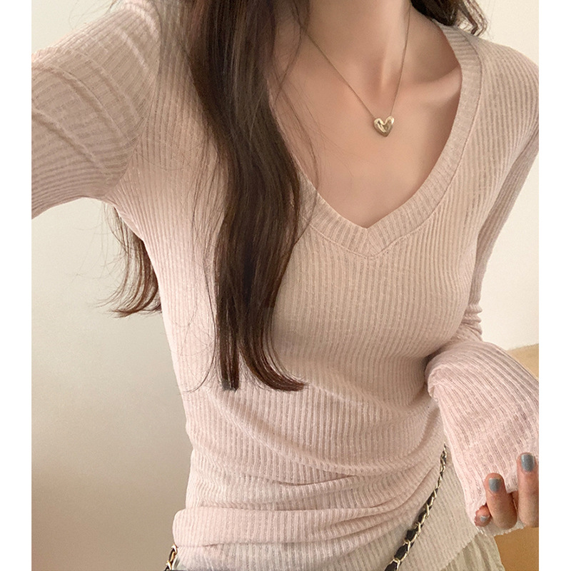 カットソー リブニット 深Vネック カットソー