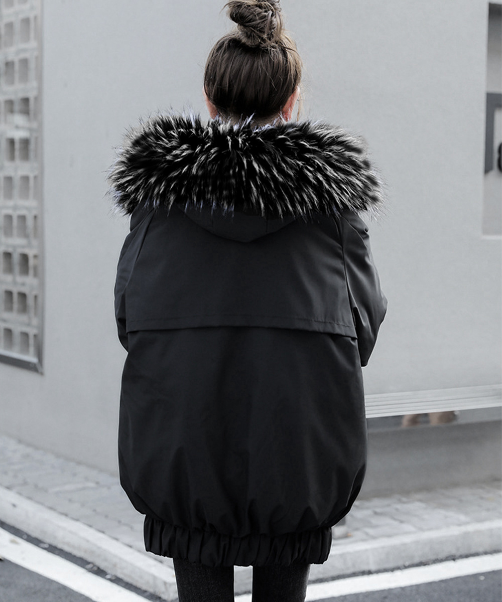 カットソー 長袖ふわふわファー付き中綿ダウンコート防寒
