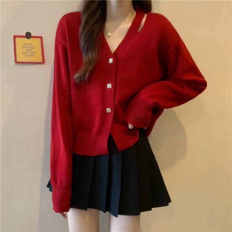 カットソー ビジュー釦ニットカーディガンVネックカットソー