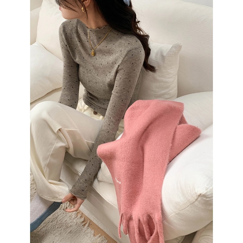 ドットプリント フリル ハーフハイネック ニット カットソー