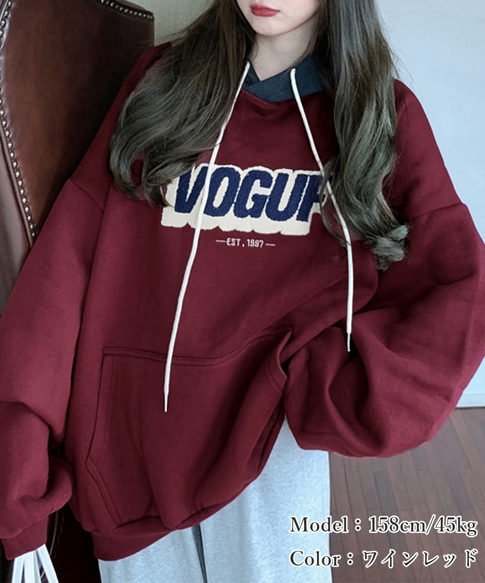 カットソー 彼氏風パーカー ゆったり裏起毛長袖フーディー