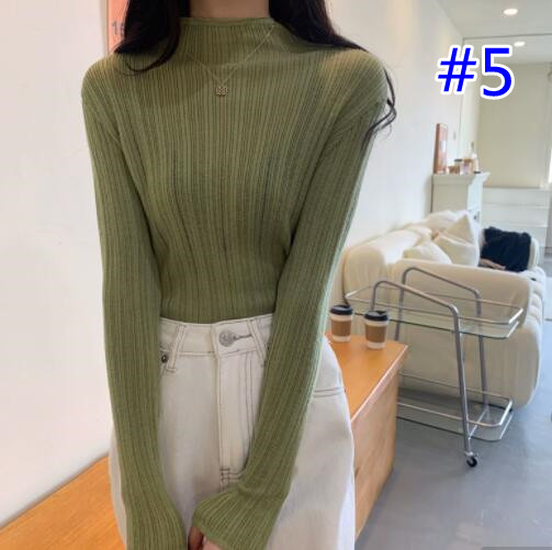 カットソー 秋冬レディースハイネックニットセーター細身リブ編み