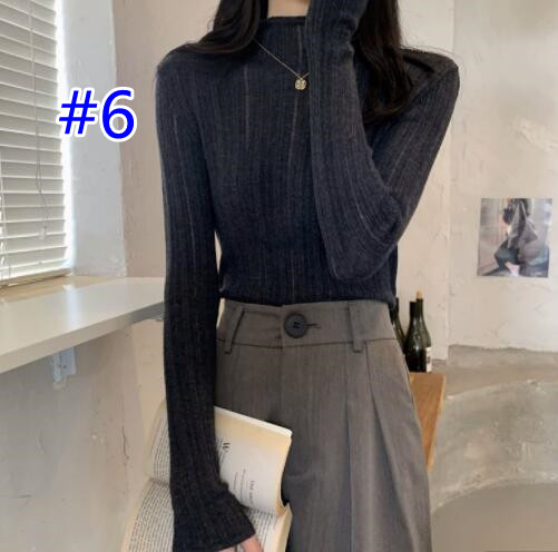 カットソー 秋冬レディースハイネックニットセーター細身リブ編み