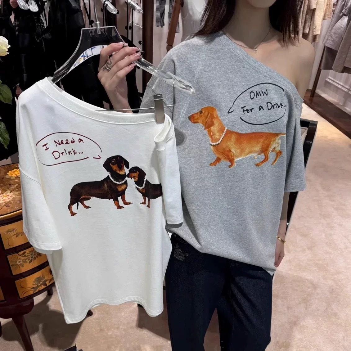 カットソー 愛犬メッセージボートネックカットソー