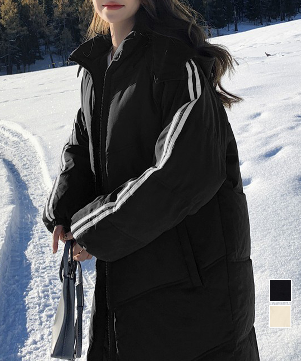 カットソー 長袖中綿入りロング丈コート女性用韓国風防寒服