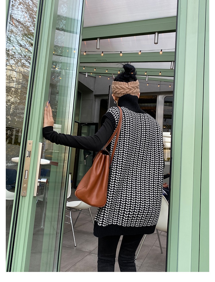 カットソー ハイネック ニット ベスト 千鳥格子 着痩せ 重ね着 上品