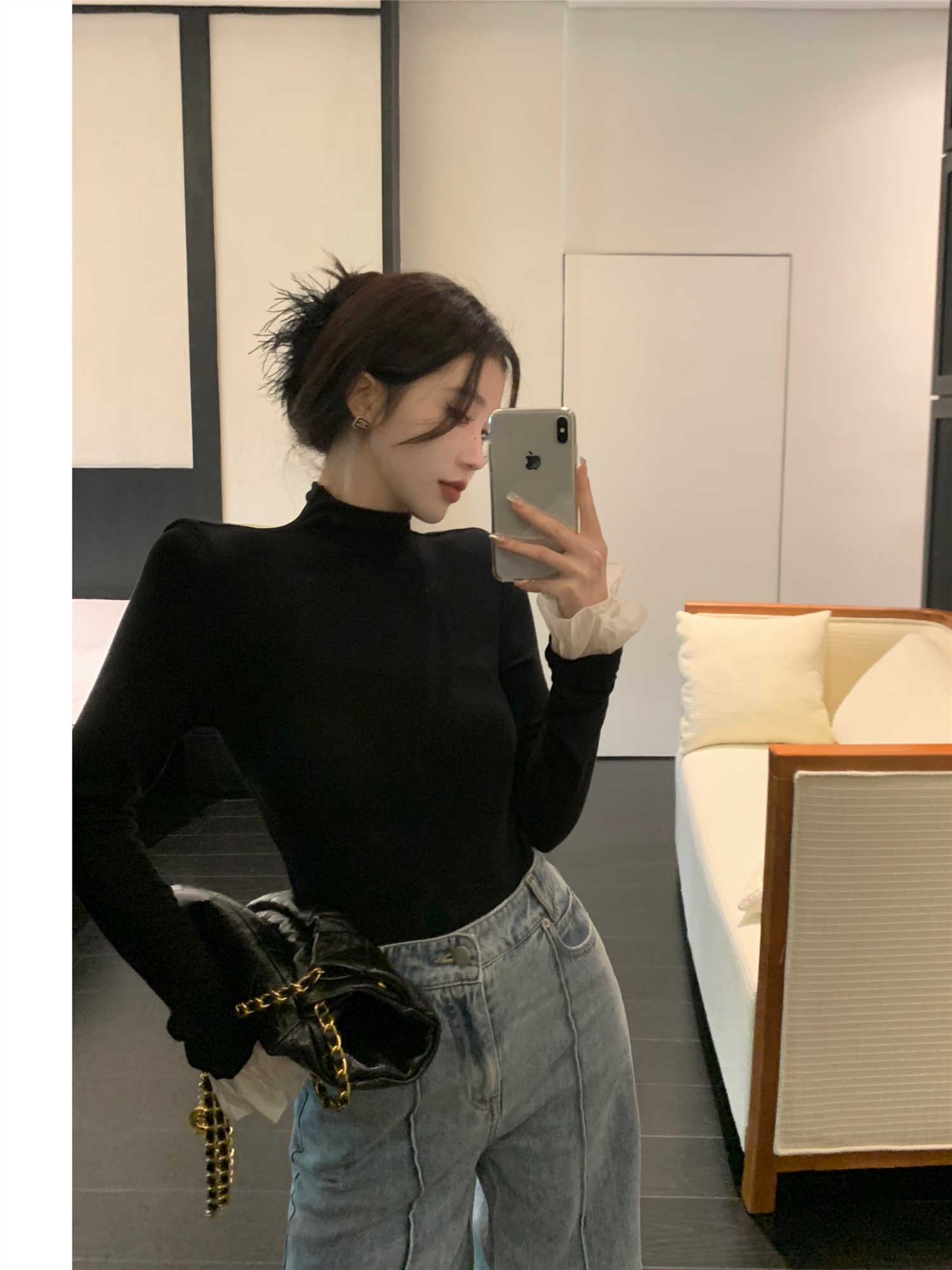 カットソー 今季必須アイテム上品ハイネック長袖インナートップス