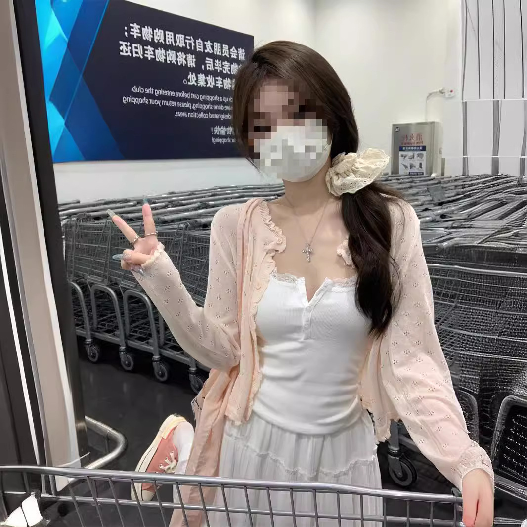 カットソー 花柄メッシュ フリルカットソー