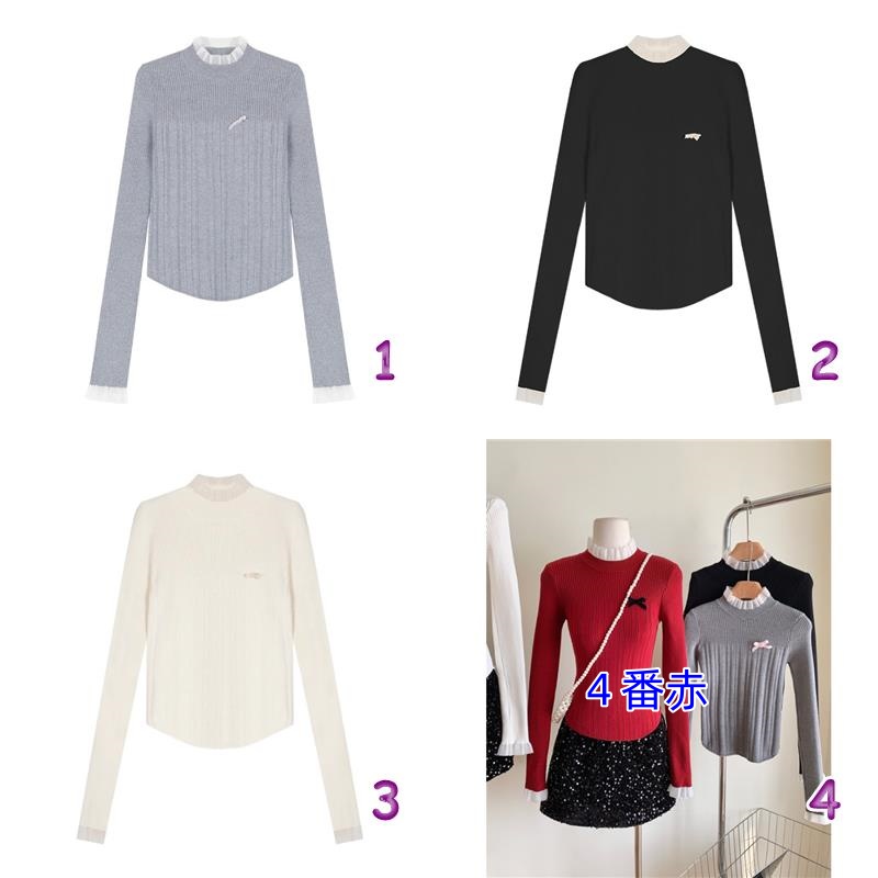 カットソー レディース長袖ハイネックニットセーター上品リブ編みトップス