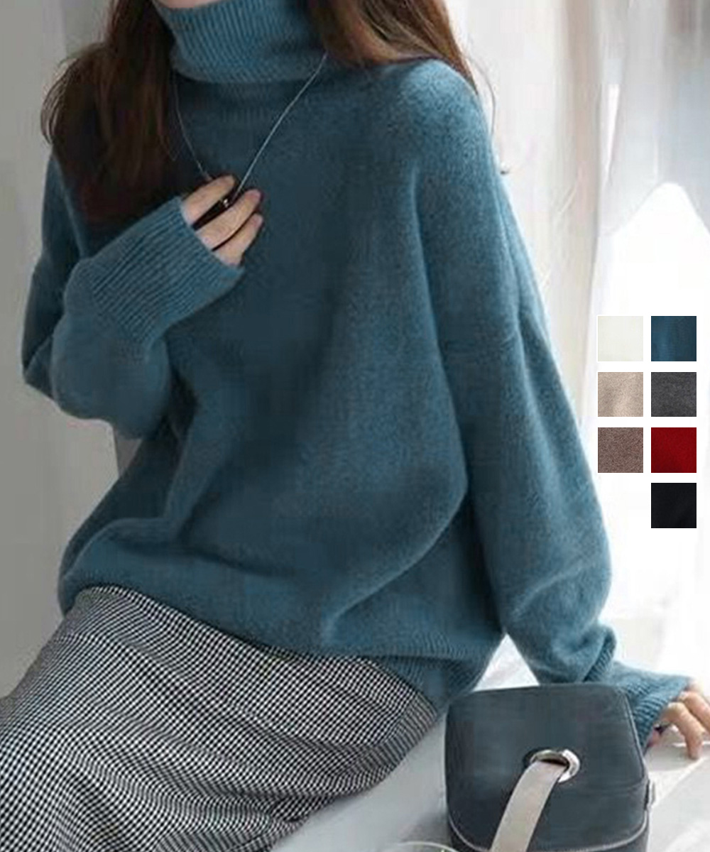 カットソー 長袖タートルネックニット レディース 秋冬