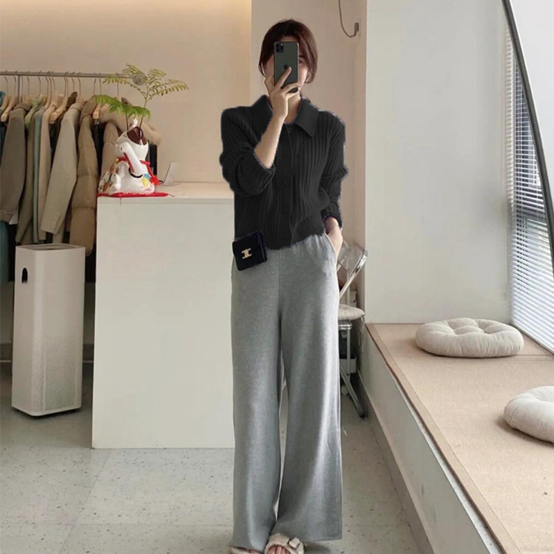 カットソー レディース長袖リブニットカーディガン韓国風トップス全7色