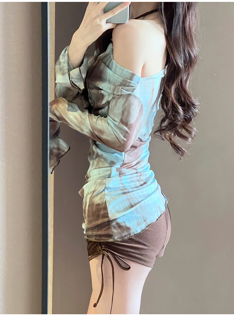 カットソー ボートネック タイダイ柄 ドロスト水着 体型カバー 3点セット