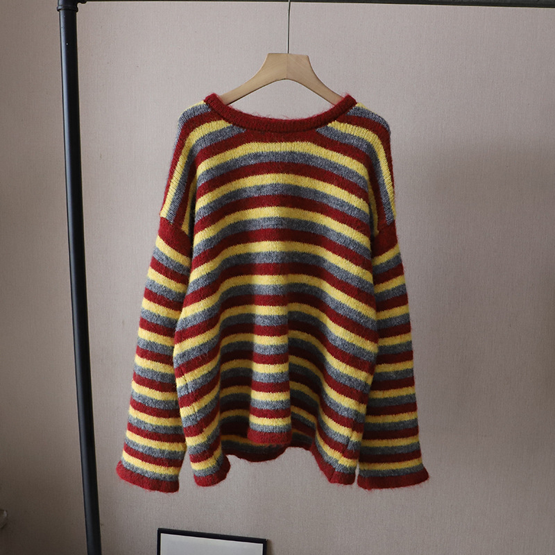カットソー 韓国風ストライプニットセーター長袖レディーストップス