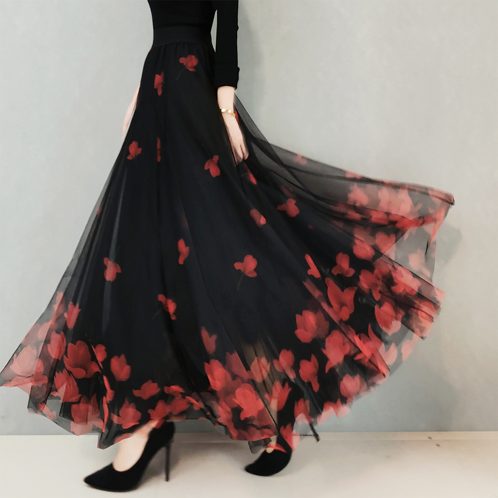 ダンス衣装 花びら舞い踊るロマンティック社交舞踏スカート
