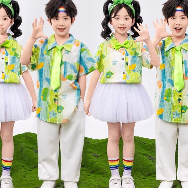 ダンス衣装 爽やか模様シャツ＆チュチュセット