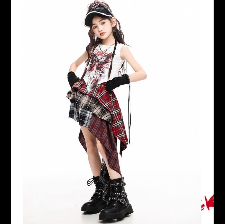 ダンス衣装 アシンメトリーチェックスカート
