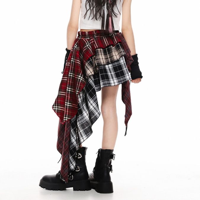 ダンス衣装 アシンメトリーチェックスカート