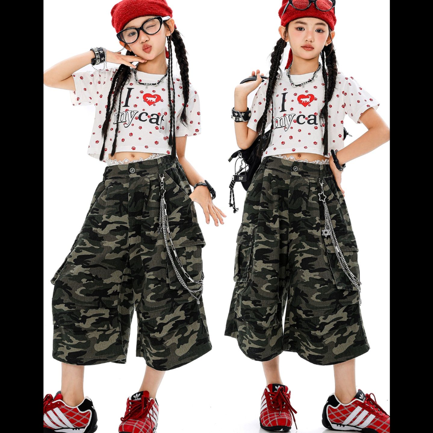 ダンス衣装 迷彩ワイドパンツ キッズダンスセット