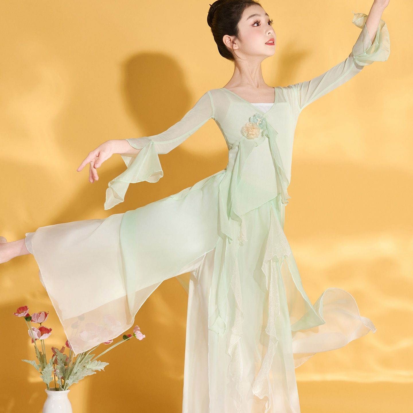 ダンス衣装 優雅な舞姫 シフォン重ね舞踊衣装