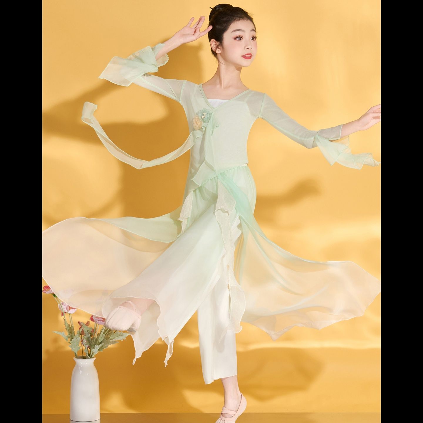 ダンス衣装 優雅な舞姫 シフォン重ね舞踊衣装