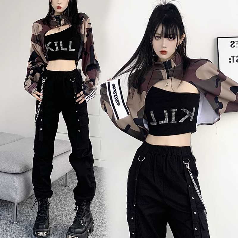 ダンス衣装 ストリート系迷彩クロップドセットアップ