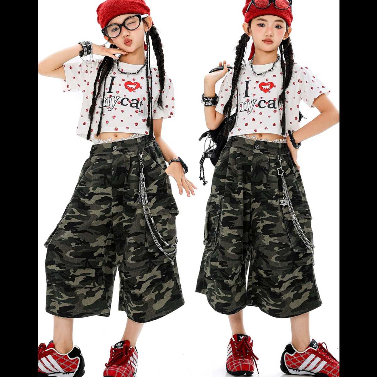 ダンス衣装 迷彩ワイドパンツ キッズダンスセット