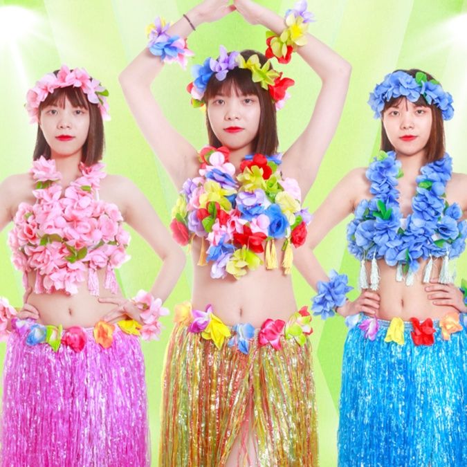 ダンス衣装 南国花飾り付きフラダンス衣装五点セット