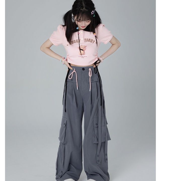 ダンス衣装 多機能ポケット付きワイドカーゴパンツ 韓国