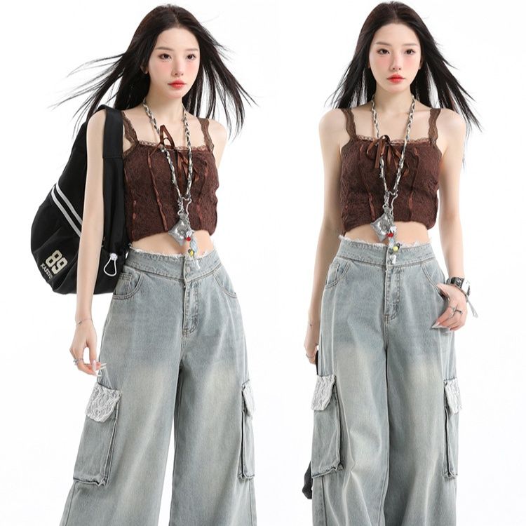 ダンス衣装 キルティングビスチェとワイドカーゴデニムセット