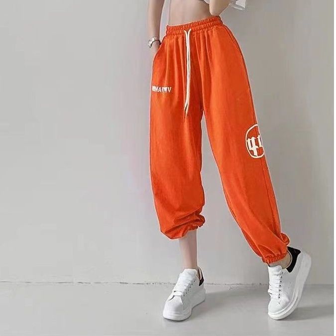 ダンス衣装 ロゴプリント裾ゴムゆったりジョガーパンツ　ヒップホップ