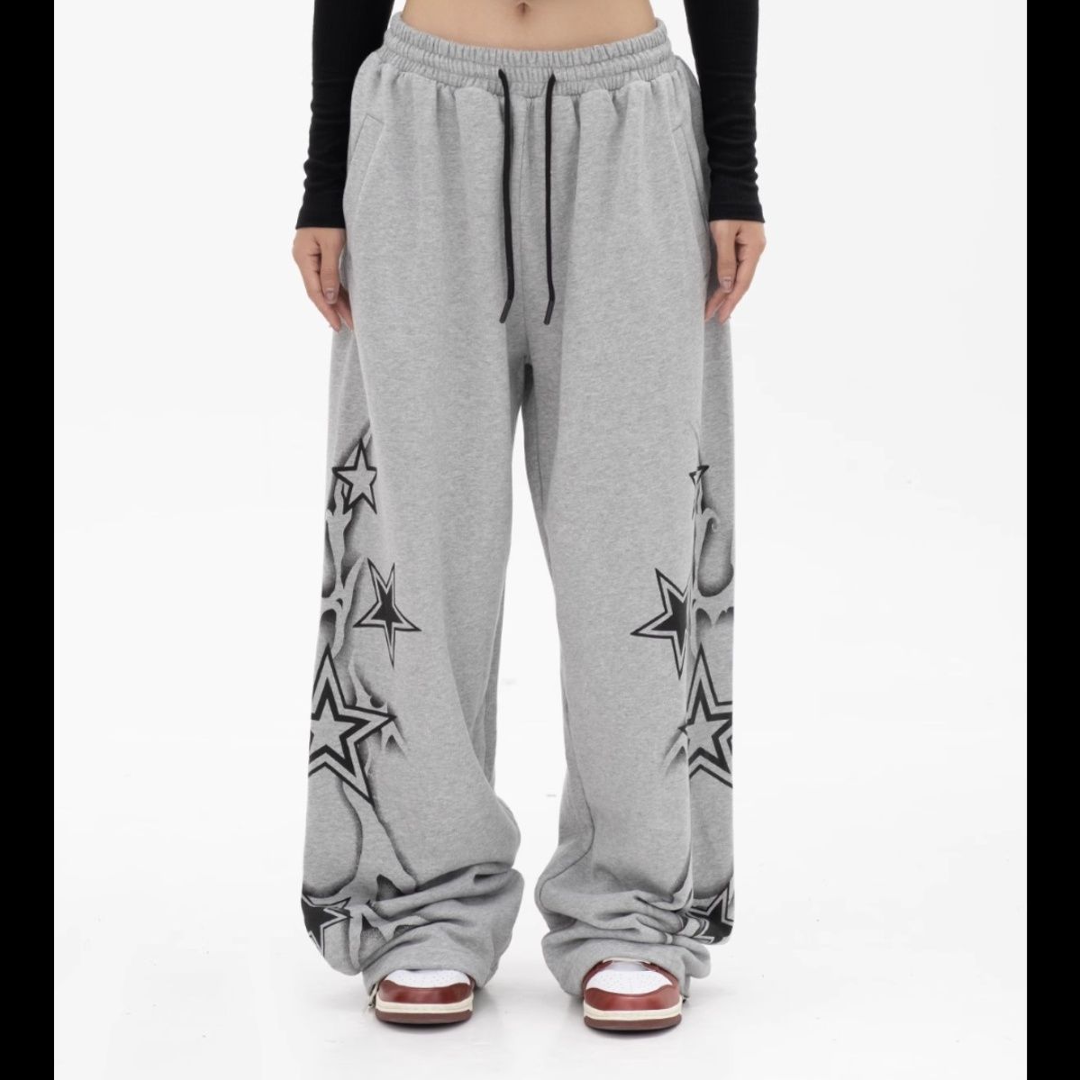 ダンス衣装 星柄プリントワイドシルエットスウェットパンツ ヒップホップ