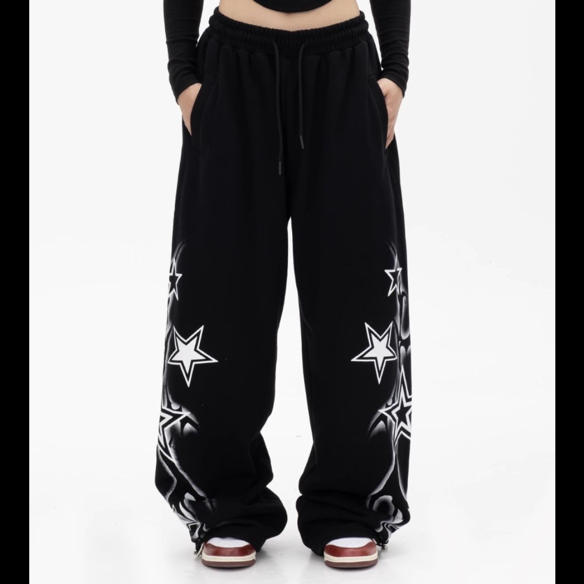 ダンス衣装 星柄プリントワイドシルエットスウェットパンツ ヒップホップ