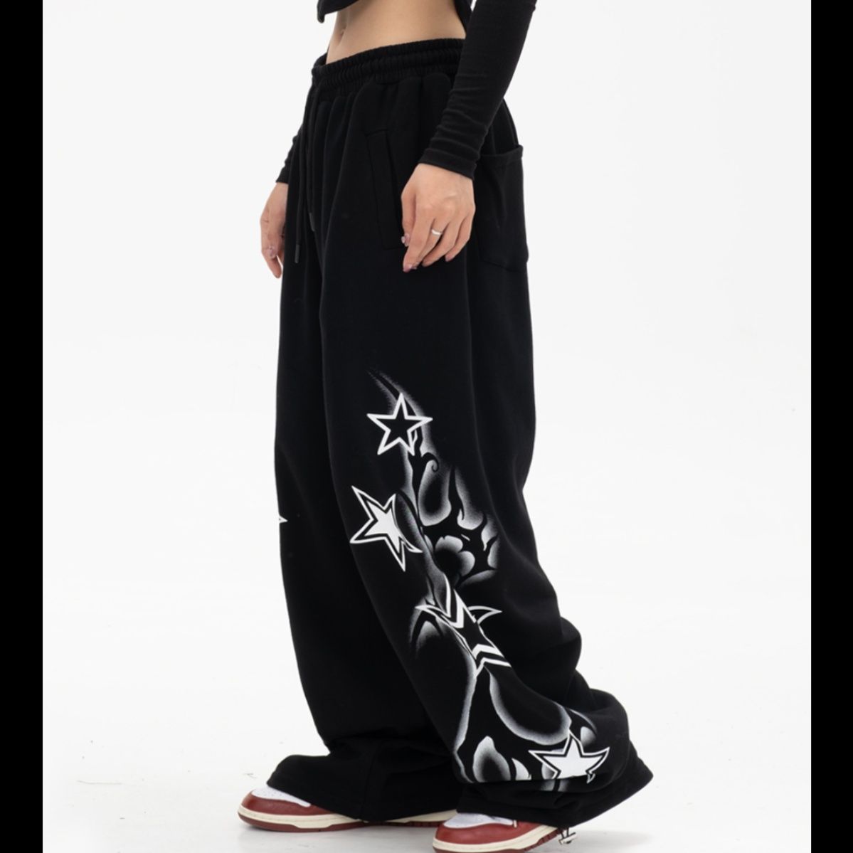 ダンス衣装 星柄プリントワイドシルエットスウェットパンツ ヒップホップ