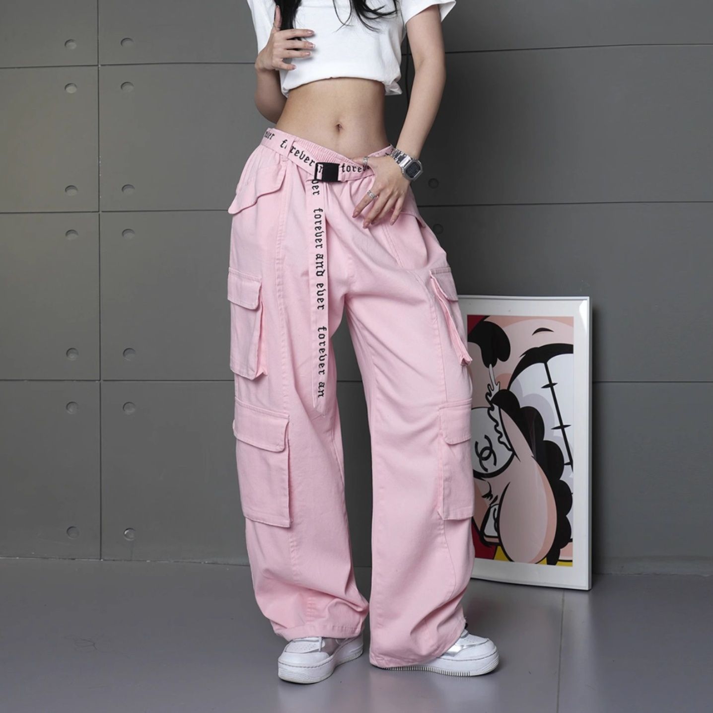 ダンス衣装 多機能ポケット付きワイドカーゴパンツセットアップ