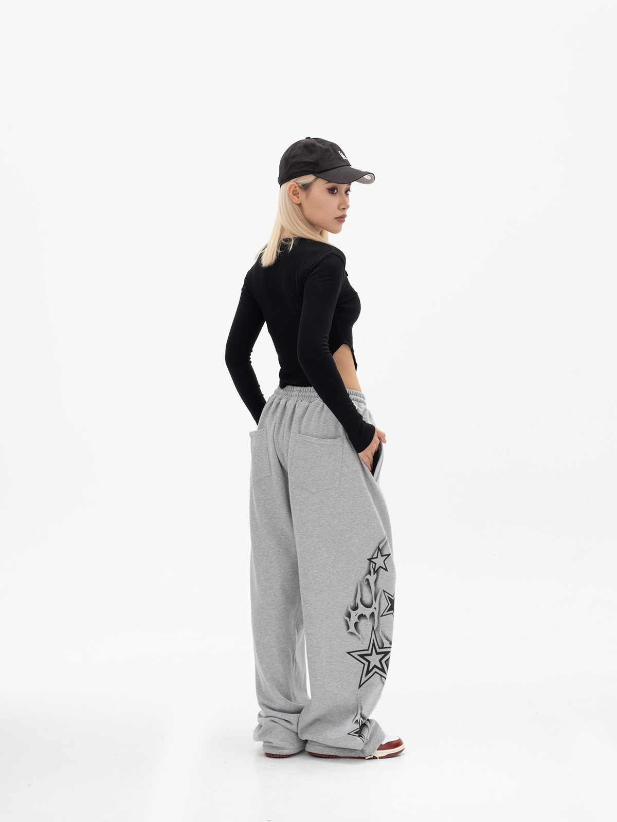 ダンス衣装 星柄プリントワイドシルエットスウェットパンツ ヒップホップ