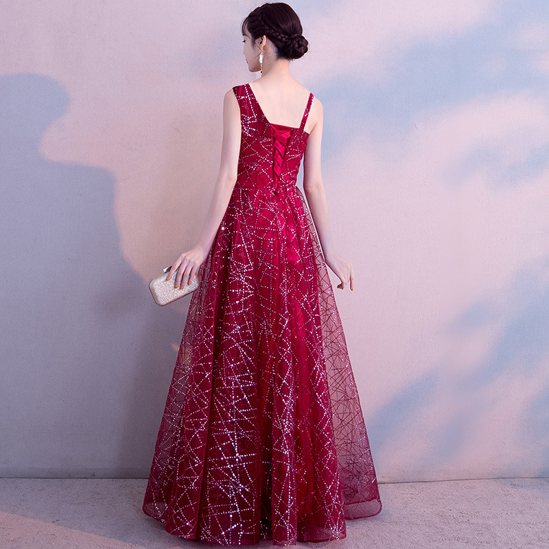 ダンス衣装 星空煌めくアシンメトリー肩袖ロングドレス