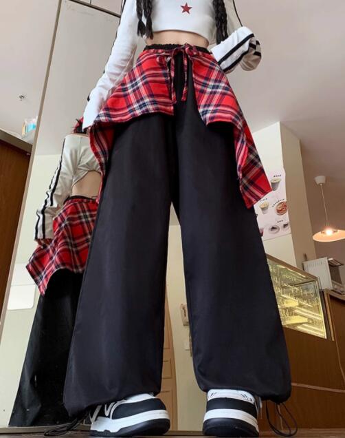 ロック風チェック柄ワイドパンツ キッズダンス衣装