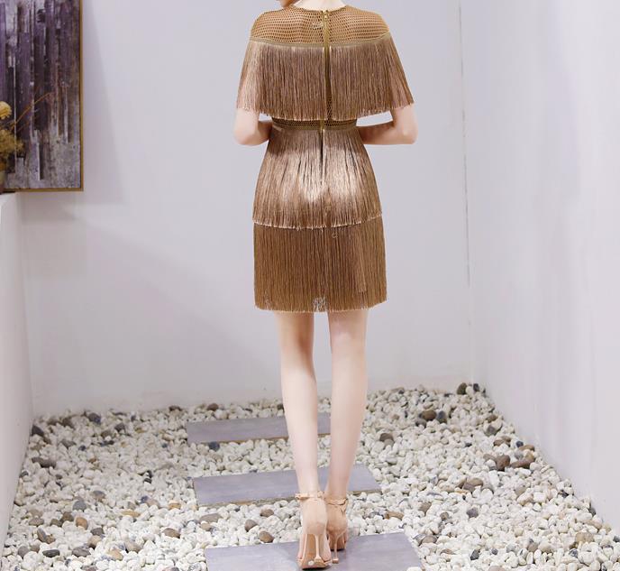 ダンス衣装 多層フリンジ装飾社交舞踊用短袖衣装