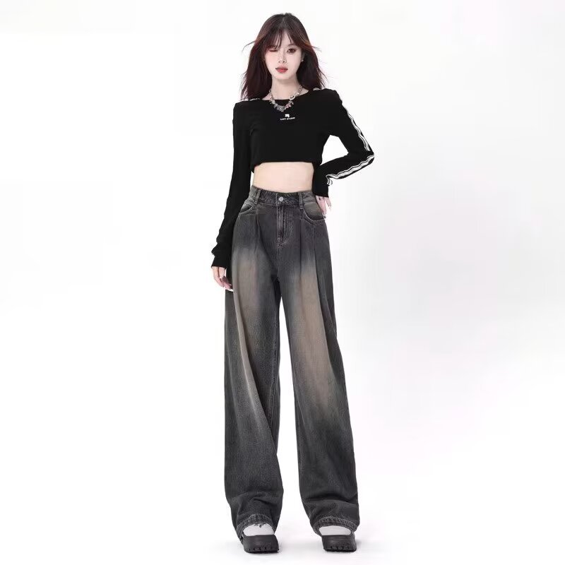 ダンス衣装 ショート丈トップスとワイドデニムパンツセット