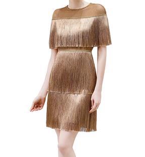 ダンス衣装 多層フリンジ装飾社交舞踊用短袖衣装