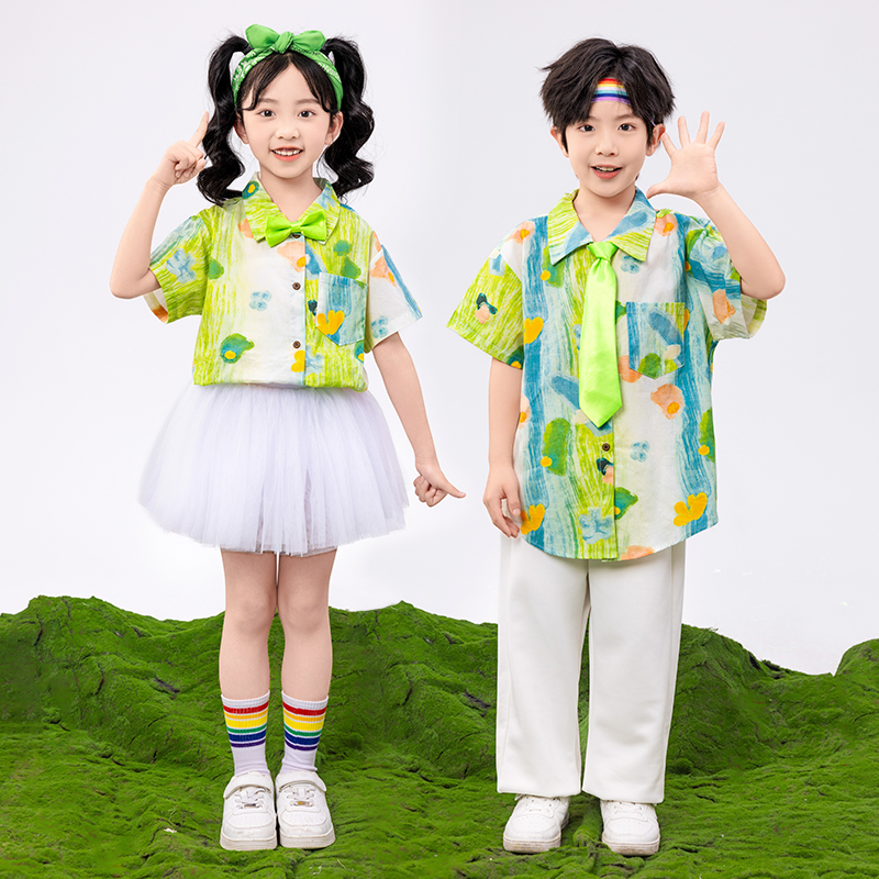 ダンス衣装 爽やか模様シャツ＆チュチュセット
