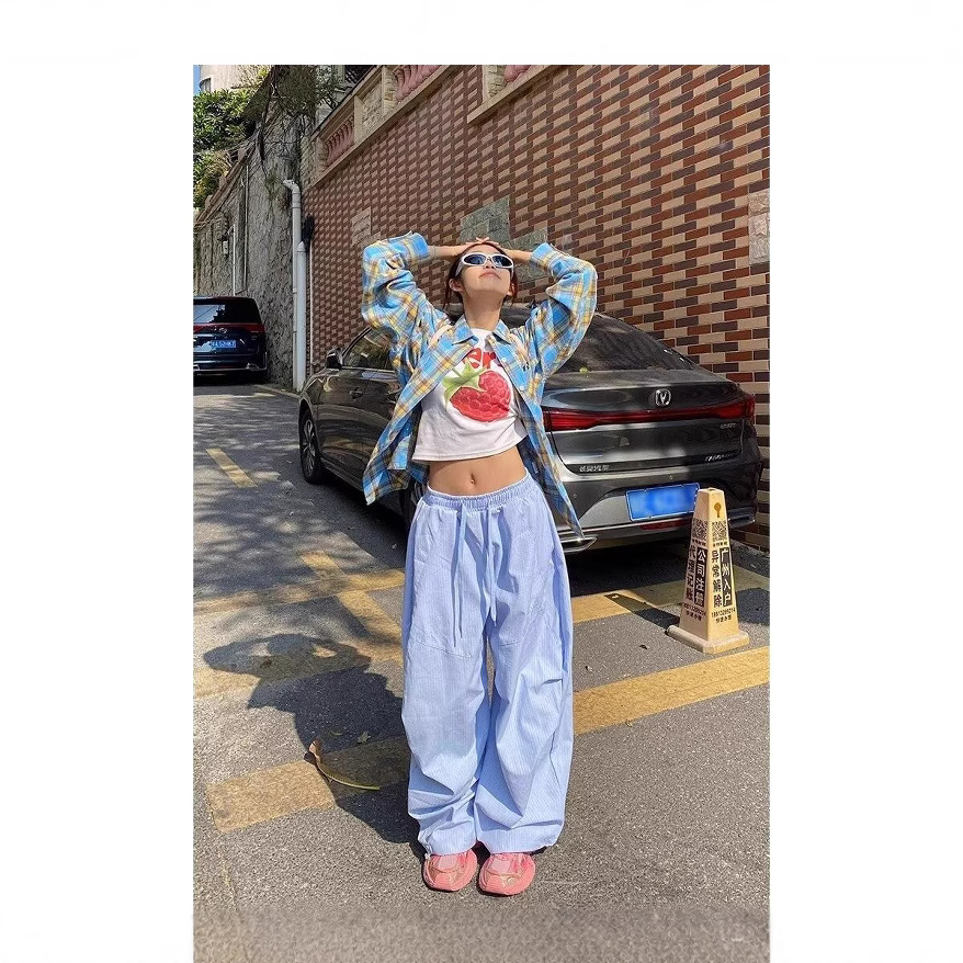 ダンス衣装 超ワイドシルエットストライプバギーパンツ