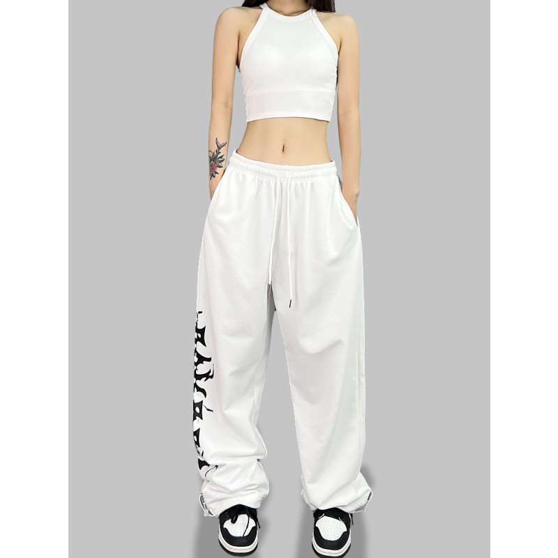 ダンス衣装 サイドロゴ入りワイドパンツとホルターネックトップスセット ヒップホップ
